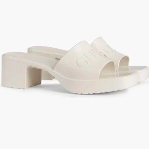 Gucci Double GG Logo Rubber Platform Block Heel Mules Slides Sandals Shoes